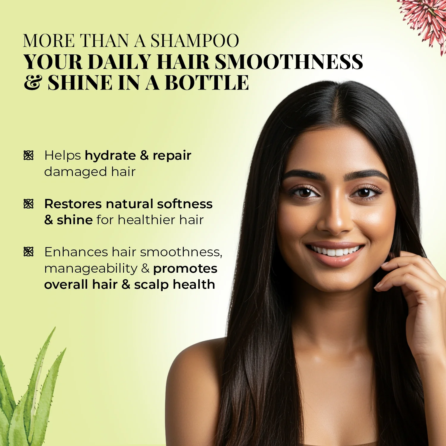 Smooth & Shine Shampoo for Dry and Frizzy Hair| Aloe Vera, Almond, Rice Protein & 12 Herbs - Image 3