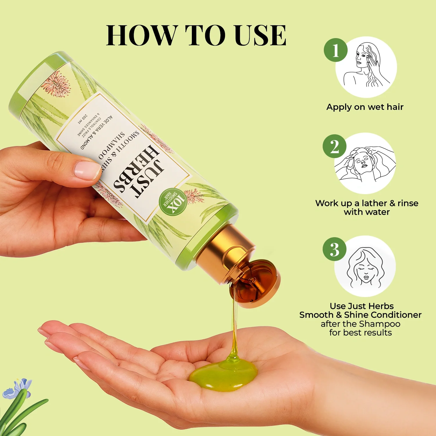 Smooth & Shine Shampoo for Dry and Frizzy Hair| Aloe Vera, Almond, Rice Protein & 12 Herbs - Image 7